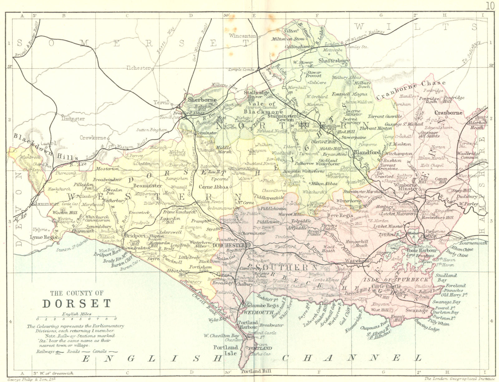 DORSET. Philip 1890 old antique vintage map plan chart